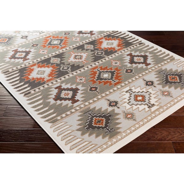 Orange/Light Grey 2' x 3' Artistic Weavers Leland Vintage Floral Area Rug 