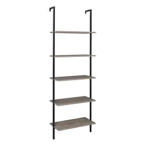 Industrial 72 in. Gray Wood 4-Shelf Ladder Etagere Bookcase with Metal Frame