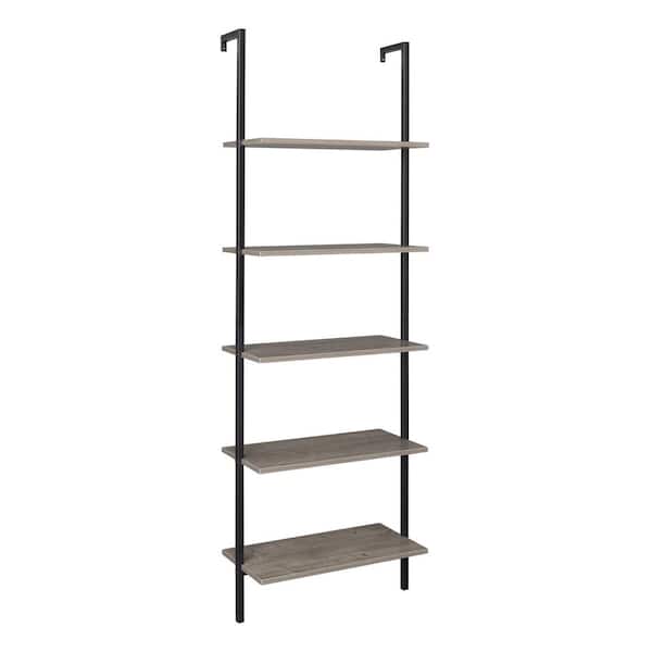 Outopee Industrial 72 in. Gray Wood 4-Shelf Ladder Etagere Bookcase with Metal Frame