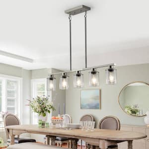 5-Light Brushed Nickel Pendant Light Chandelier with Clear Glass Shades with No Bulbs Included