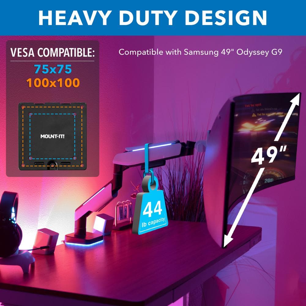 Heavy-Duty Full-Motion Ultrawide Monitor Arm with RGB Lighting