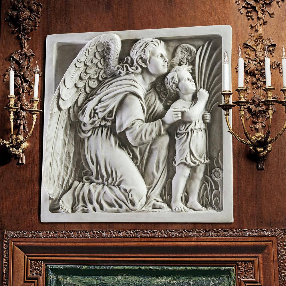 24" Antique Stone Resin Guiding Angel Wall Frieze