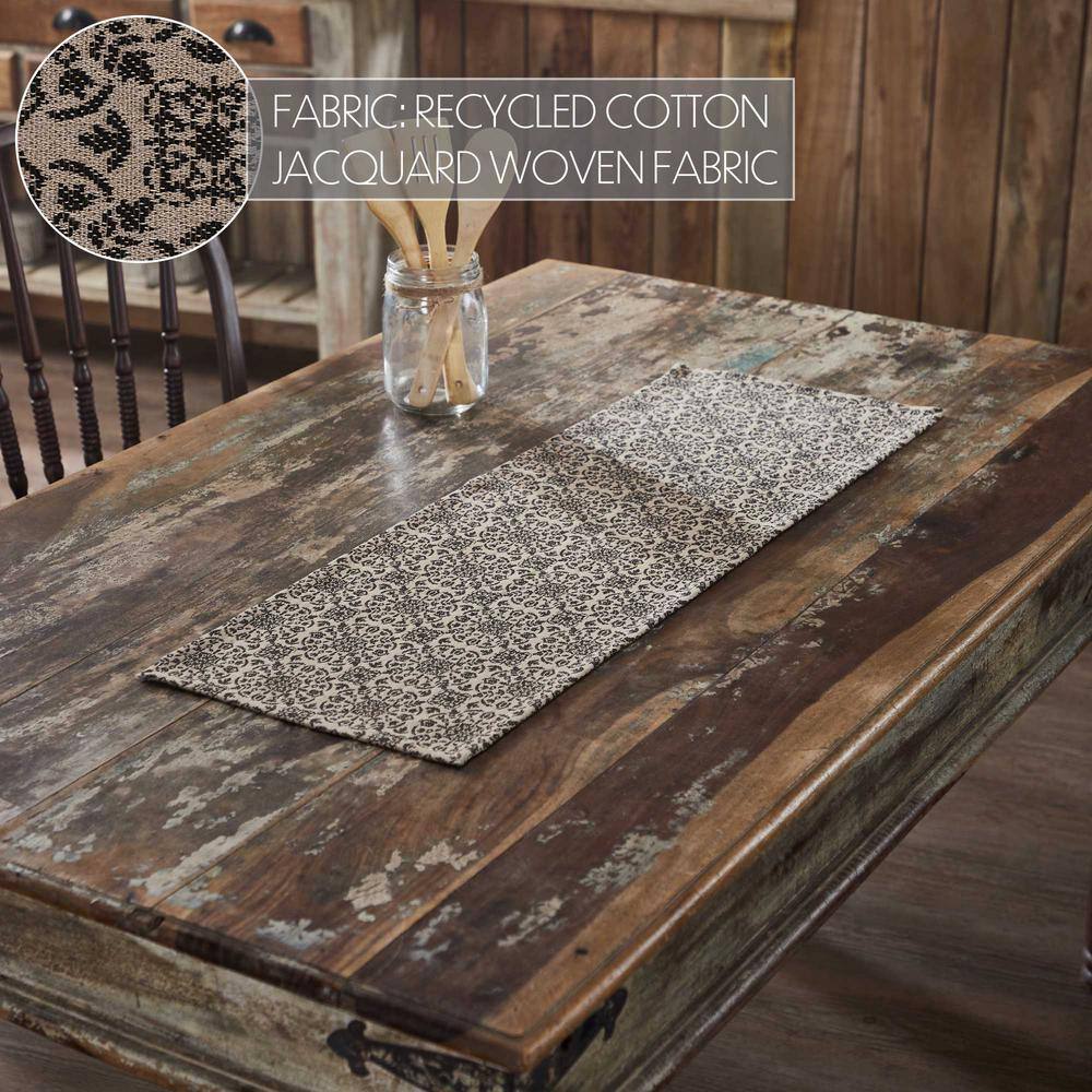 Natural Black Cotton Blend Medallion Table Runner, 12x36 inches