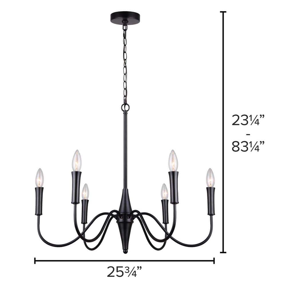 Brielle Matte Black 6-Light Taper Candle Chandelier