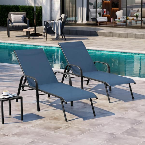 Crestlive Products Navy Blue 2-Piece Metal Adjustable Outdoor Chaise Lounge