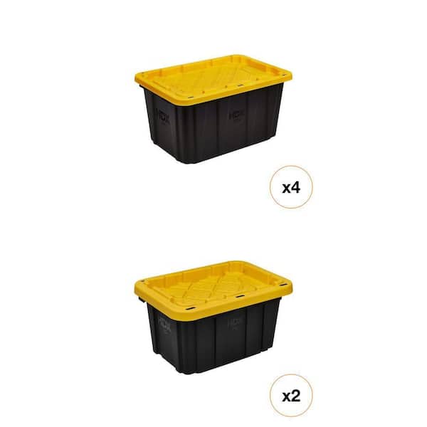 Tough Storage Tote Set in Black and Yellow, 27 Gal. and 7 Gal. (2-Piece)