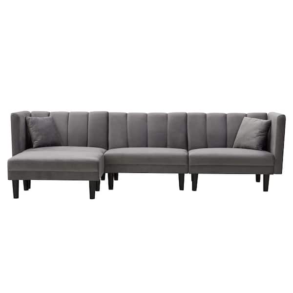 Unbranded 106.7 in. Width Dark Gray Velvet Twin Size Sofa Bed with 2-Pillows