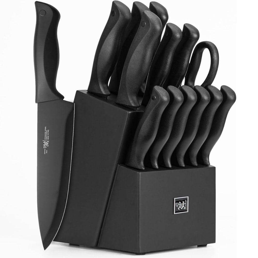 15-Piece Non-Stick Stainless Steel Japanese Knife Set with Wooden Block in 