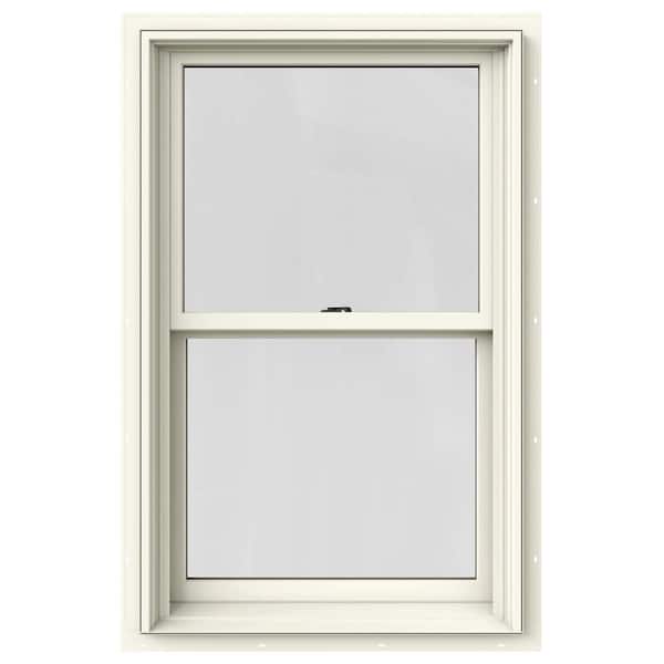 JELD-WEN 25.375 in. x 36 in. W-2500 Series Cream Painted Clad Wood Double Hung Window w/ Natural Interior and Screen