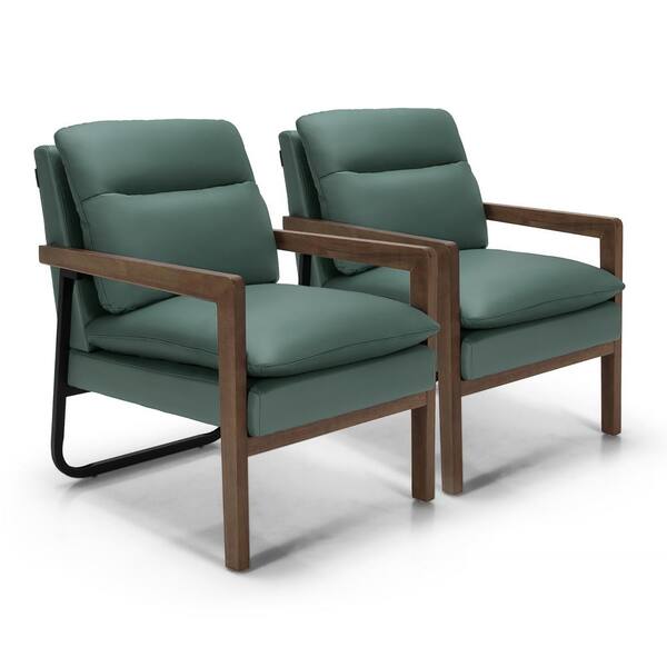Costway Modern Green Fabric Accent Armchair Lounge Chair with Wood Legs and Steel Bracket (Set of 2)