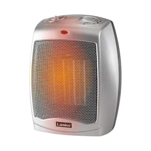 1500-Watt 9.2 in. Electric Forced Air Ceramic Tabletop Space Heater in Silver with 2-Heat Settings, Fan Mode, Thermostat