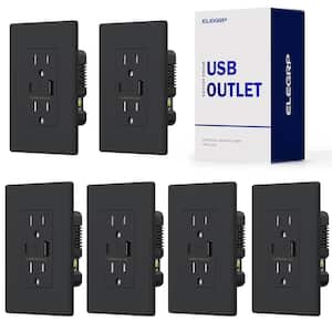 21W USB Wall Outlet with Type A and Type C USB Ports, 15 Amp Tamper Resistant, with Screwless Wall Plate,Black (6 Pack)