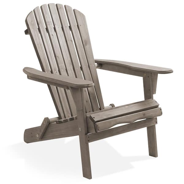 Casafield Folding Wooden Adirondack Chair, Pre-Assembled Backrest - Gray