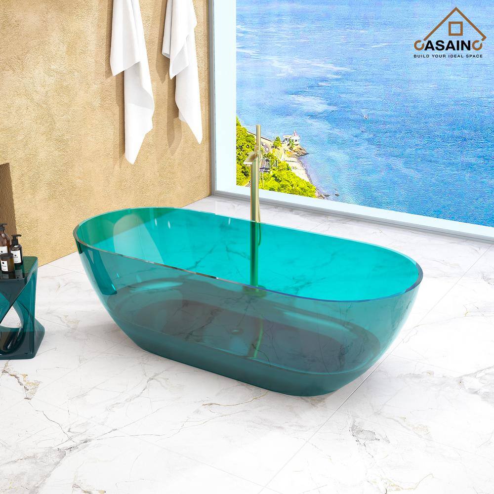 69'' Ocean Blue Transparent Resin Freestanding Soaking Bathtub