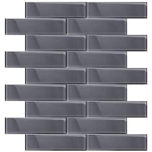 Dark Gray 3-in. x 12-in. Polished Glass Mosaic Floor and Wall Tile (5 Sq ft/case)