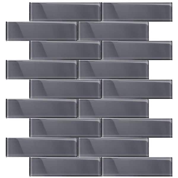 Apollo Tile Dark Gray 3-in. x 12-in. Polished Glass Mosaic Floor and Wall Tile (5 Sq ft/case)