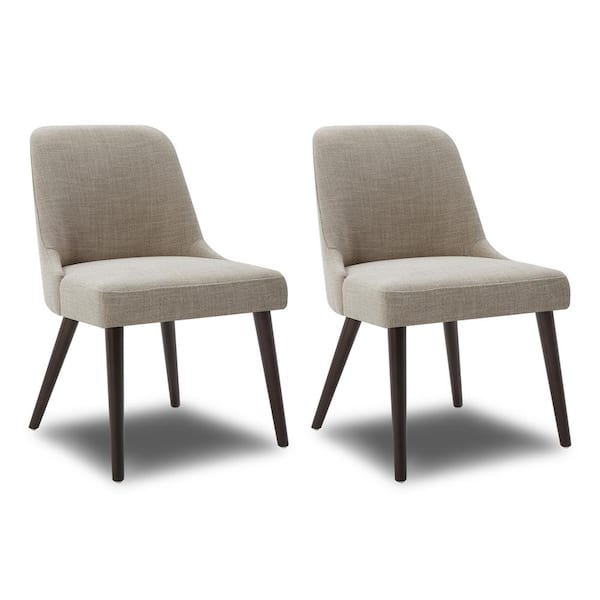 Leo Beige Solid Wood Dining Chairs with Fabric for Kitchen and Dining Room (Set of 2)