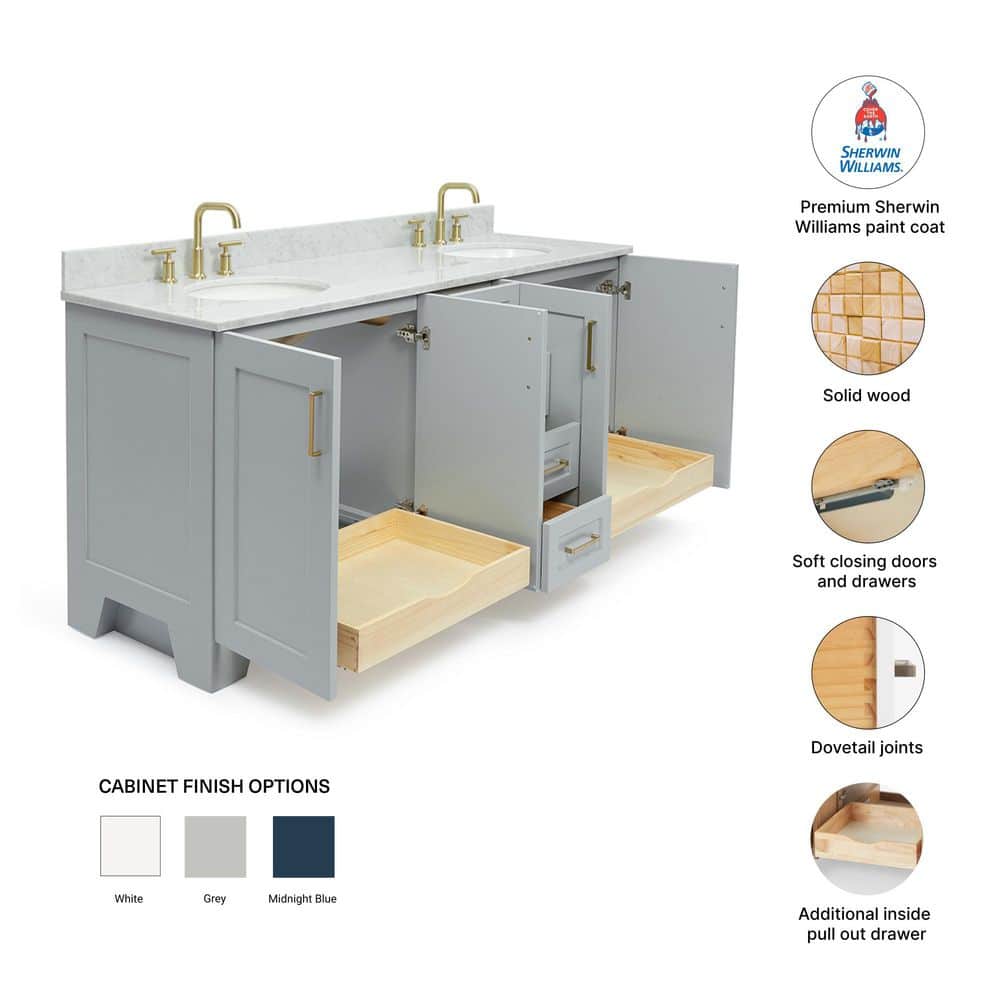 Gray Double Freestanding Vanity with Carrara Marble Top