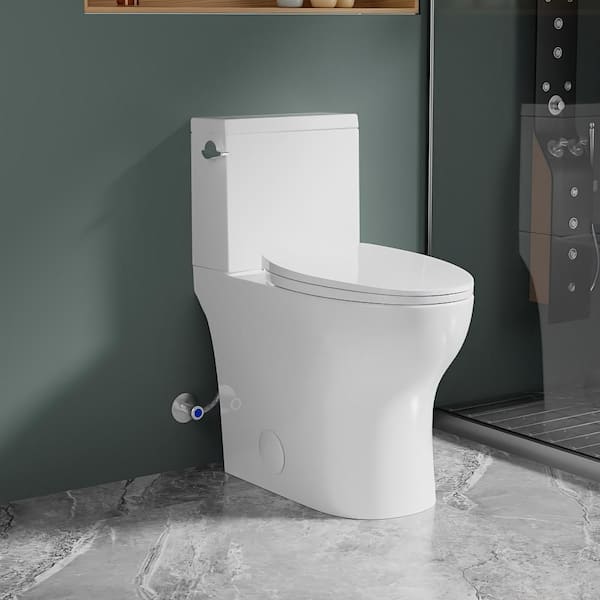 17 in. Chair Height 2-Piece Toilet 1.28 GPF Single Flush Elongated Toilet in White Map Flush 1000g with Soft Close Seat