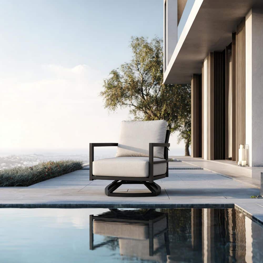 Lvod-Modern Aluminum Outdoor Swivel Lounge Chair with Ergonomic Backrest and Sunbrella Cushion in Cast Silver for Garden