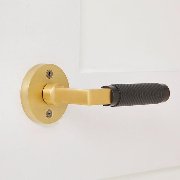 Bordeaux Solid Brass Satin Gold and Black Single Dummy Door Lever, Knurled Handle with Round Rose
