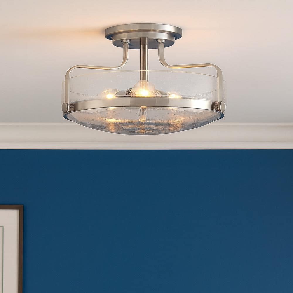 Harper Medium Semi-Flush Mount Ceiling Light, Brushed Nickel + Clear Seedy Glass price history on PriceWatchPro