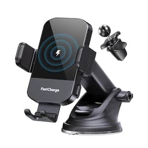 1-Piece 15W Fast Charging Auto Clamping Wireless Phone Car Charger Holder in Black