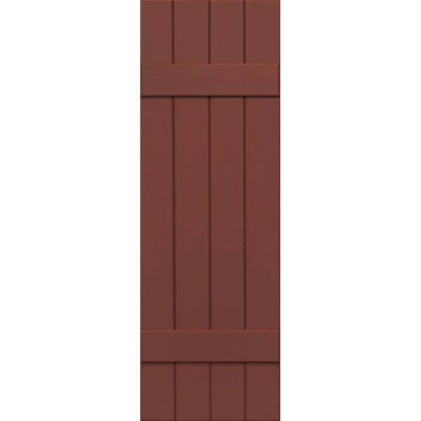 Ekena Millwork 15 in. x 28 in. Exterior 4-Board (2 Batten) Composite Board-n-Batten Shutters (Per Pair), Country Redwood