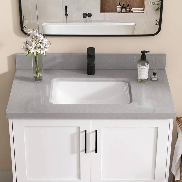 Zeafive 36 in. W x 22 in. D Engineered Stone Marble White