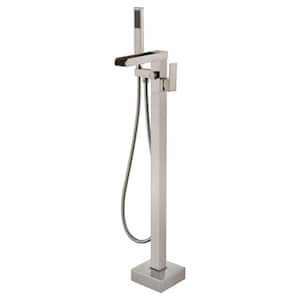 Single-Handle Brass Floor Mounted Claw Foot Bath Freestanding Tub Faucet with Hand Shower in Brushed Nickel