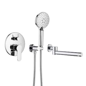 Single-Handle 3 Hole Wall Mount Roman Tub Faucet with Hand Shower in Chrome