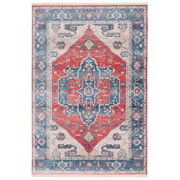 Vintage Persian 8 ft. x 10 ft. Red/Blue Medallion Floral Area Rug