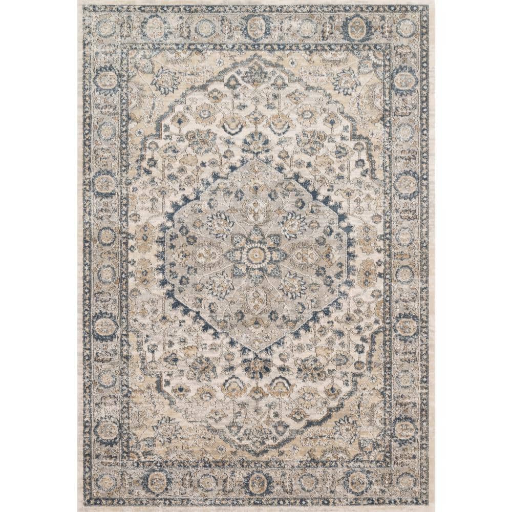 Natural and Light Grey Reversible Rectangular Synthetic Rug