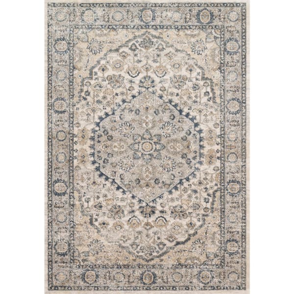 LOLOI II Teagan Natural/Lt. Grey 5 ft. 3 in. x 7 ft. 6 in. Traditional Area Rug