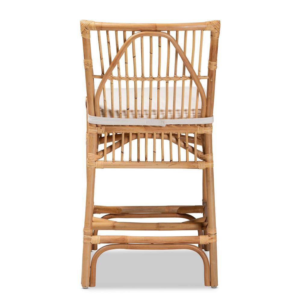 Elysian White Fabric and Natural Rattan Adjustable Counter Stool