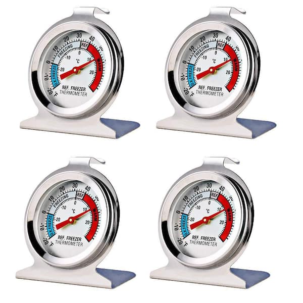 Silver Stainless Steel Refrigerator Freezer Thermometer Analog Large Dial Kitchen Tool (Set of 4 Pack)