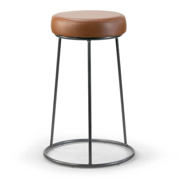 Set of 2 Amie Brown Backless Counter Stool Metal with Gunmetal Grey Frame