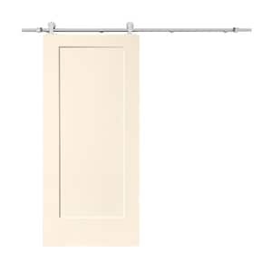 30 in. x 80 in. Beige Stained Composite MDF 1-Panel Interior Sliding Barn Door with Hardware Kit