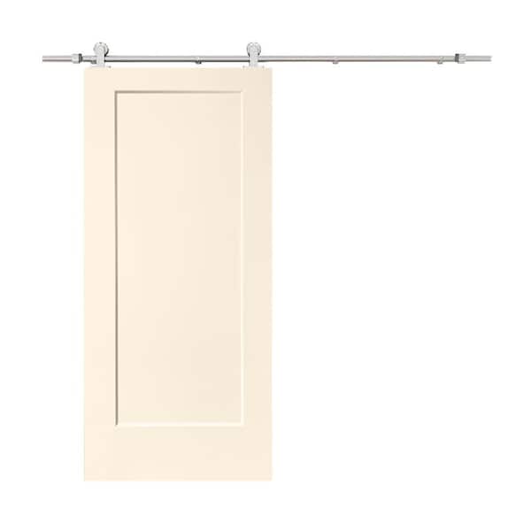 CALHOME 36 in. x 80 in. Beige Stained Composite MDF 1-Panel Interior Sliding Barn Door with Hardware Kit