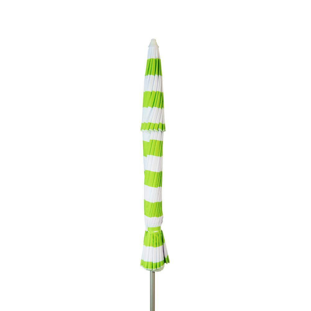 8 ft Lime and White Stripe Aluminum Patio Beach Umbrella