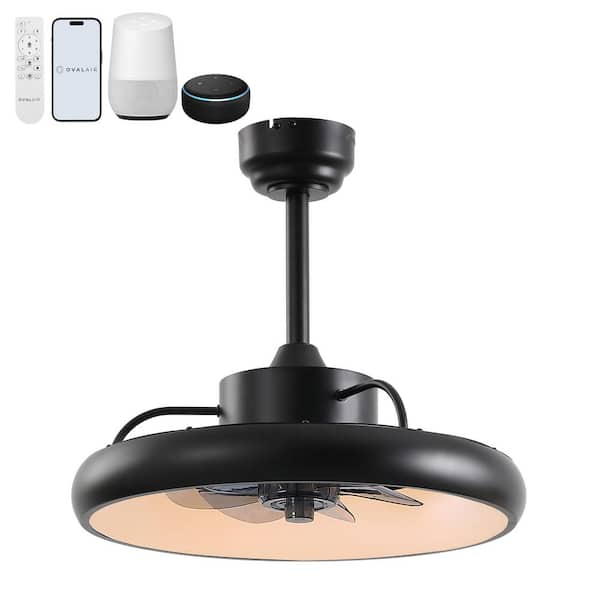 OVAL AIR Loren 20 in. Indoor 6-Speed Metal Mobile-App/Remote-Controlled Dimmable Smart Integrated LED Black Ceiling Fan