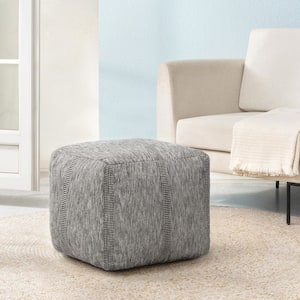 Waterbery Gray Maze Cotton Upholstered Pouf