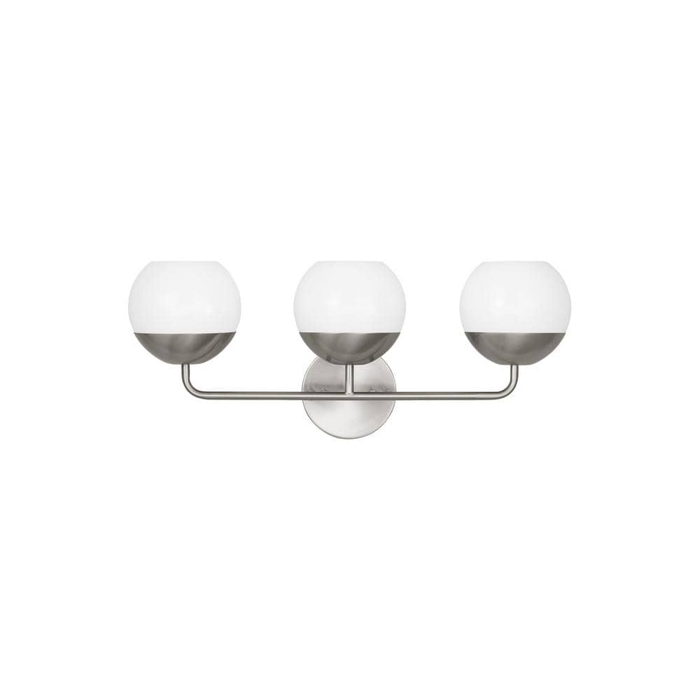 Marina 24.125 in. 3-Light Brushed Nickel Dimmable Modern Vanity Light with White Milk Glass Globe Shades price history on PriceWatchPro