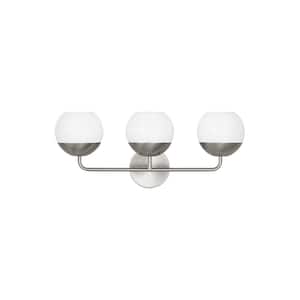 Marina 24.125 in. 3-Light Brushed Nickel Dimmable Modern Vanity Light with White Milk Glass Globe Shades