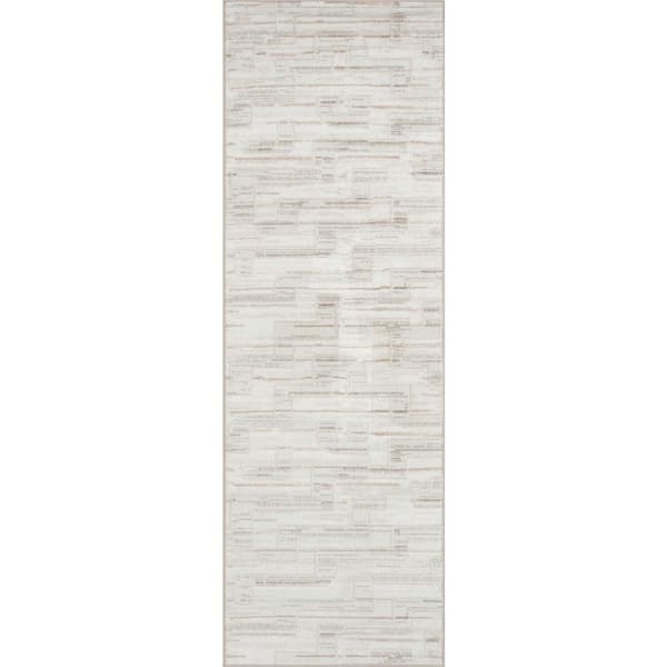 Cailin Modern Geometric Machine Washable Area Ivory 3 ft. x 12 ft. Indoor Runner Rug