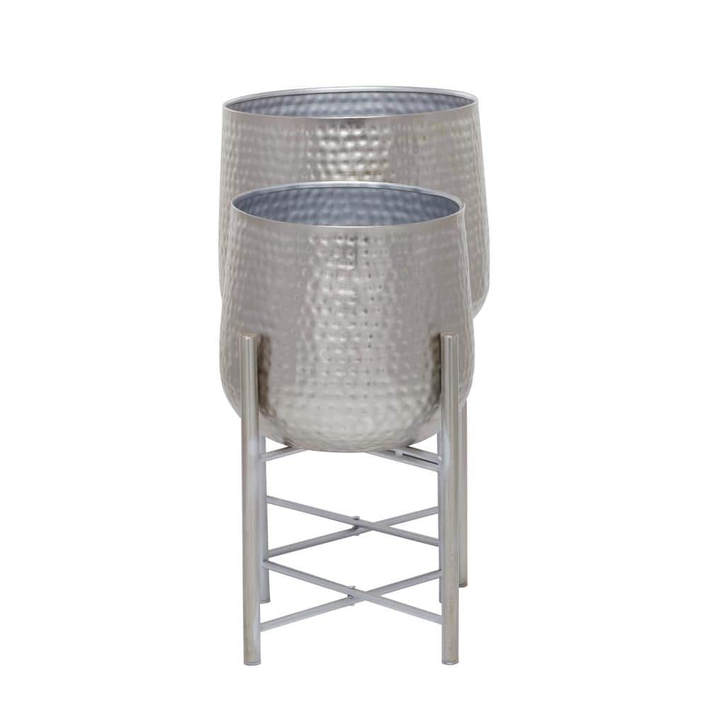 CosmoLiving Silver Metal Planter Set with X Frame Holders