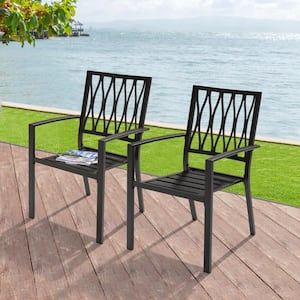 Stackable Metal Patio Bistro Outdoor Dining Chair in Black Set of 2