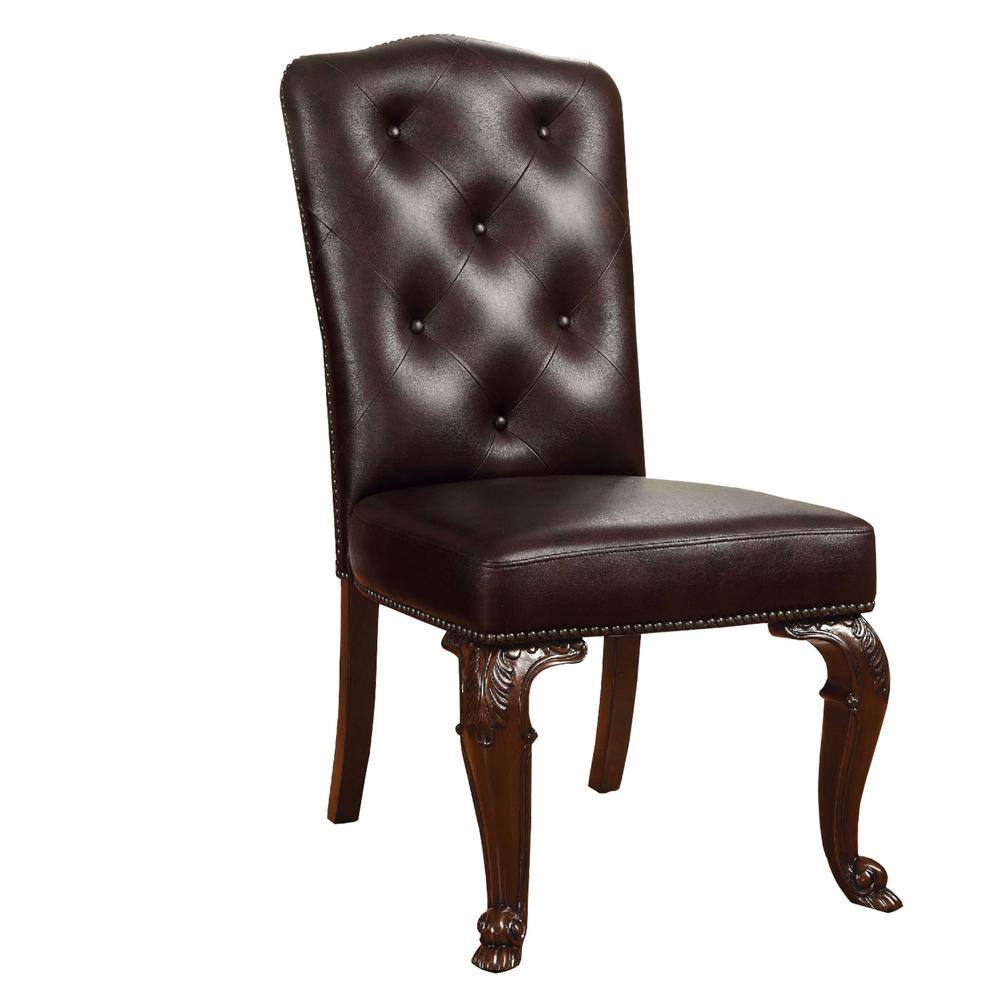 Brown Faux Leather Upholstered Wood Side Chair