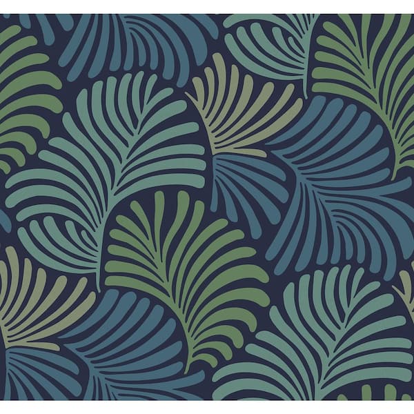 SCOTT LIVING Trousdale Blue Navy Matte Fanning Flora Non-Pasted Non-Woven Paper Wallpaper