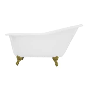 Aqua Eden 60 in. x 30 in. Cast Iron Clawfoot Soaking Bathtub in White/Brushed Brass